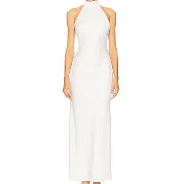 White Halter Neck Maxi Dress - Women's Elegant Evening Gown